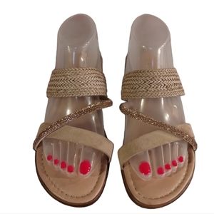 Mariella Made In Italy Sandal Beautiful Rose Gold Accent! Strappy Slip On Sandal